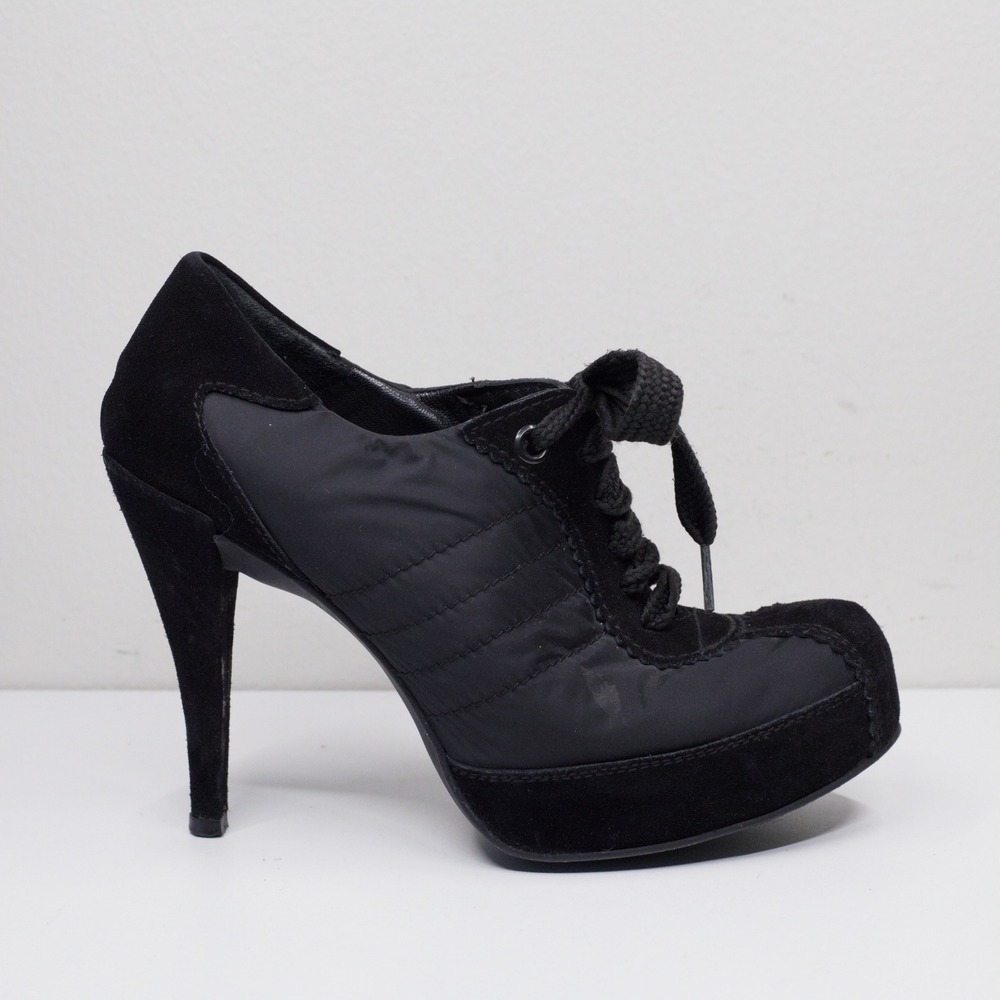 PEDRO GARCIA Rizzo Quilted Suede Lace Up Platform Stiletto Heels Black Sz 41/11